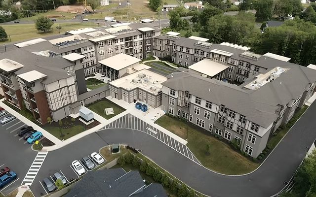 Multi-family community aerial for commercial roofing St Louis roof replacement